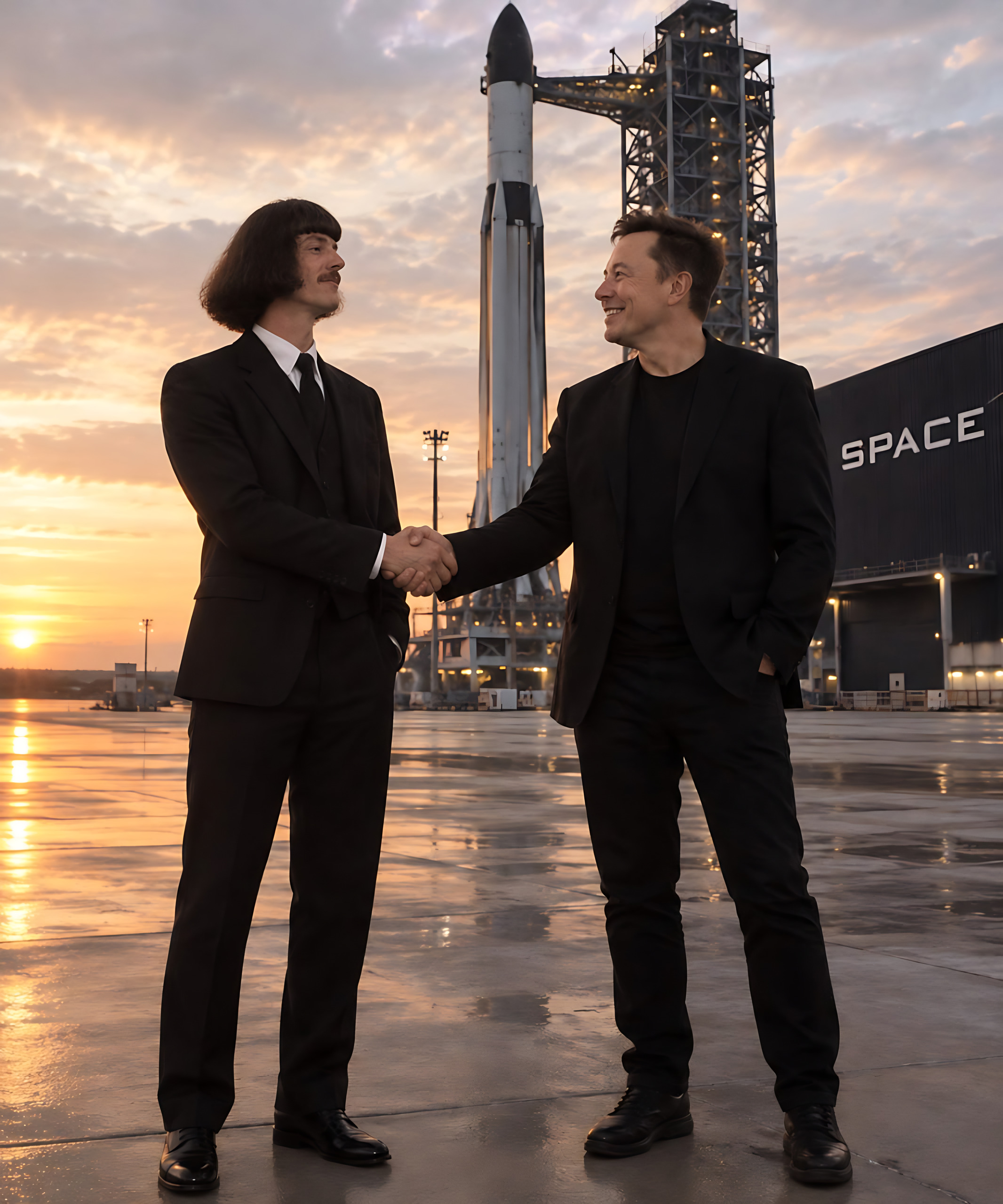 SOL Phil and Elon Musk shaking hands at the launch pad